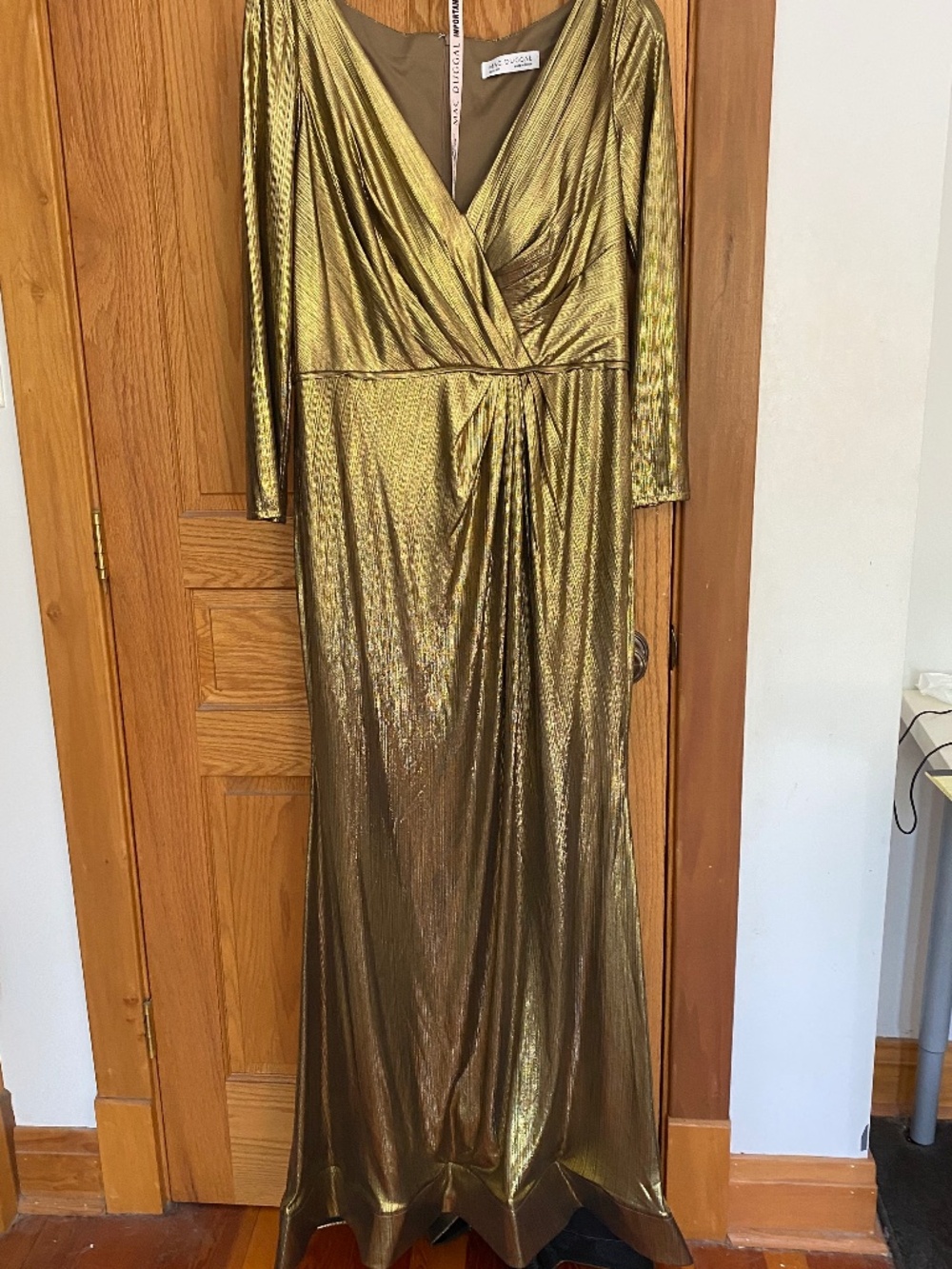 Mac Duggal Style 49073 Size 16W Metallic Bronze Faux-Wrap Evening Gown